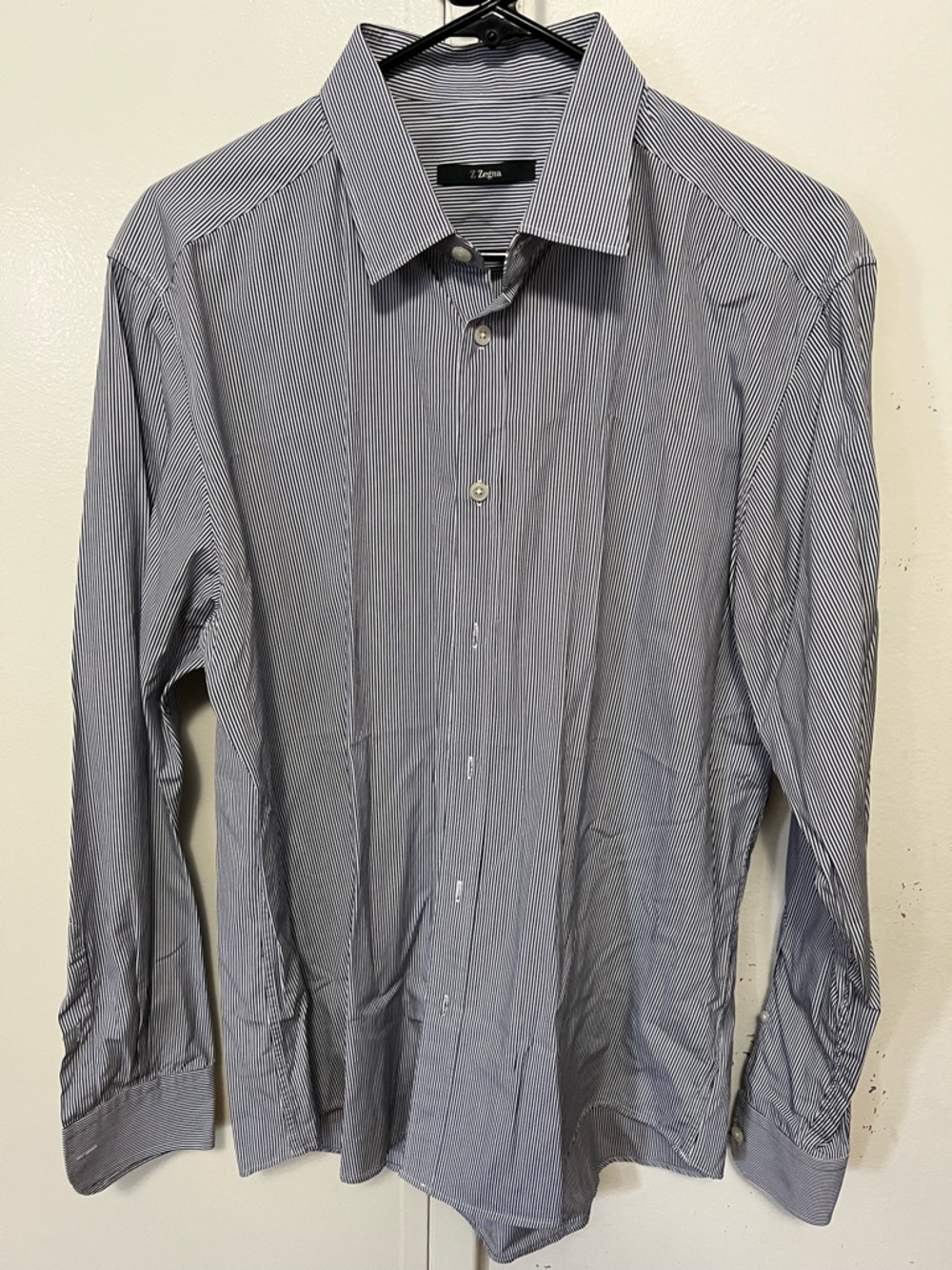 Z Zegna Navy and White Pinstripe Dress Shirt